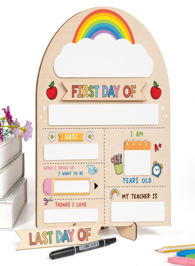 DINIZON My First Day of School Sign 12"x10", First and Last Day of School Board with Marker, Reusable Back to Class Wooden Chalkboard for Preschool, Pre-K, and Kindergarten, Easy to Write & Clean Board - Image 3